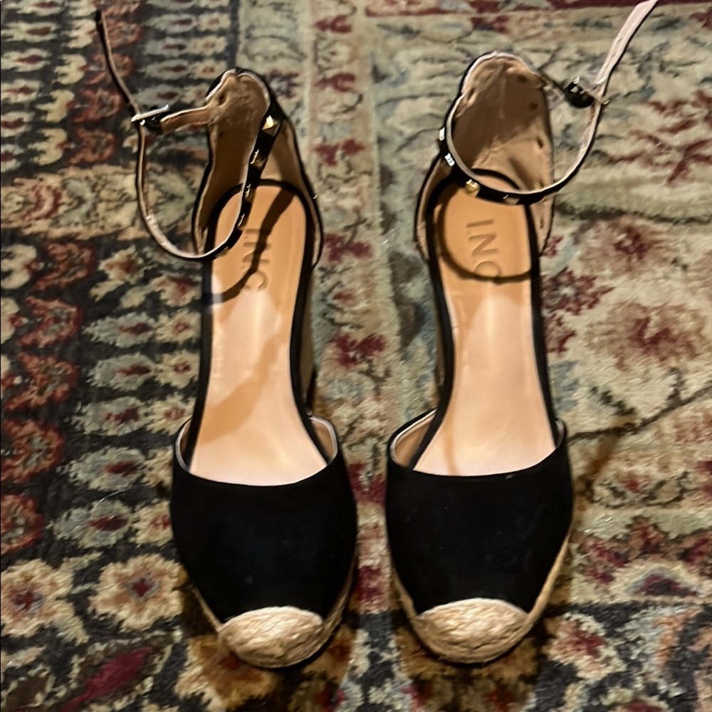 Inc  Black rock stud and Cream Espadrille Shoes with Ankle Straps